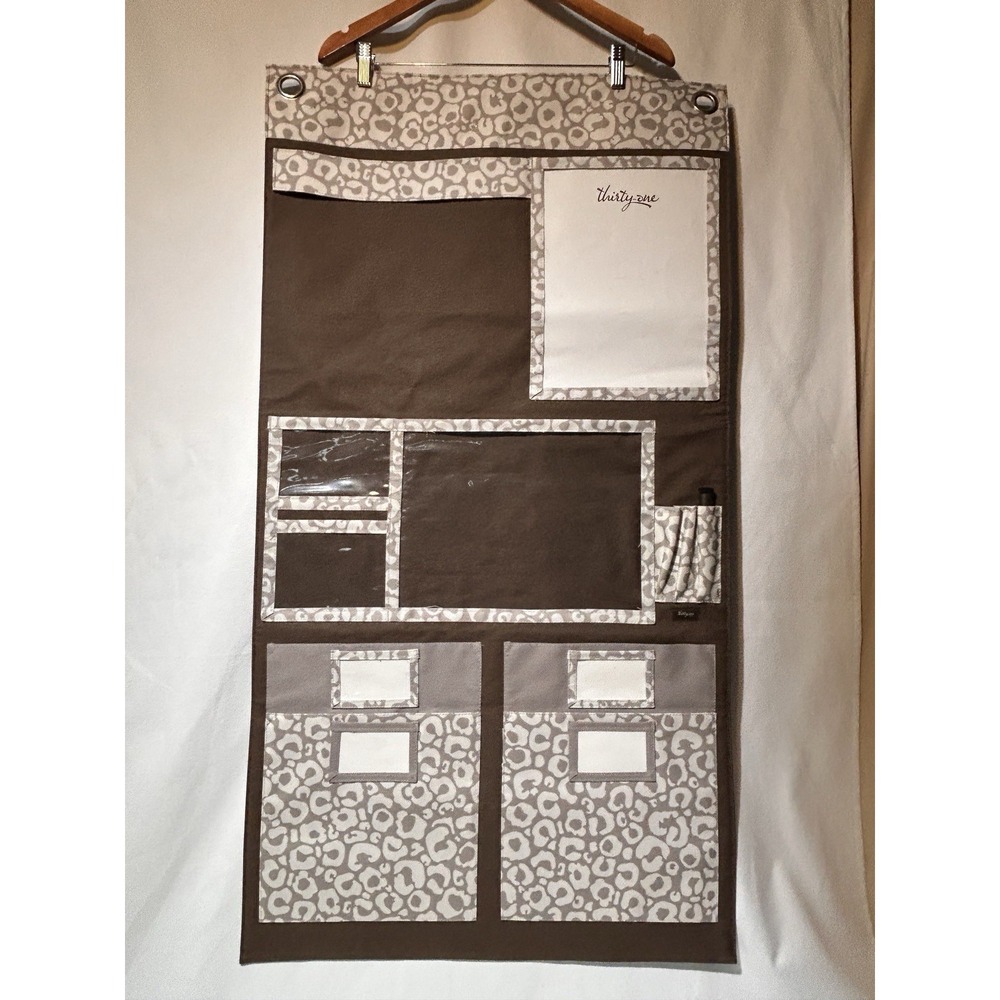 Thirty One 31 Hanging Wall Home Organizer 22 x 41" Brown White Preowned -Pockets